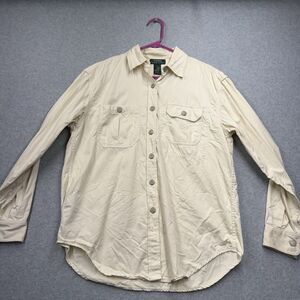 Lauren Ralph Lauren M Classic Fit Beige Cotton Twill Long Sleeve Button-Up Shirt